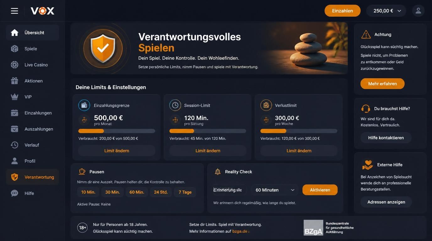 Ein Dashboard mit Grenzen und Sicherheit im Casinointerface